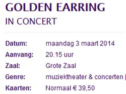 Golden Earring March 03, 2014 theatre ad Zoetermeer - Stadstheater